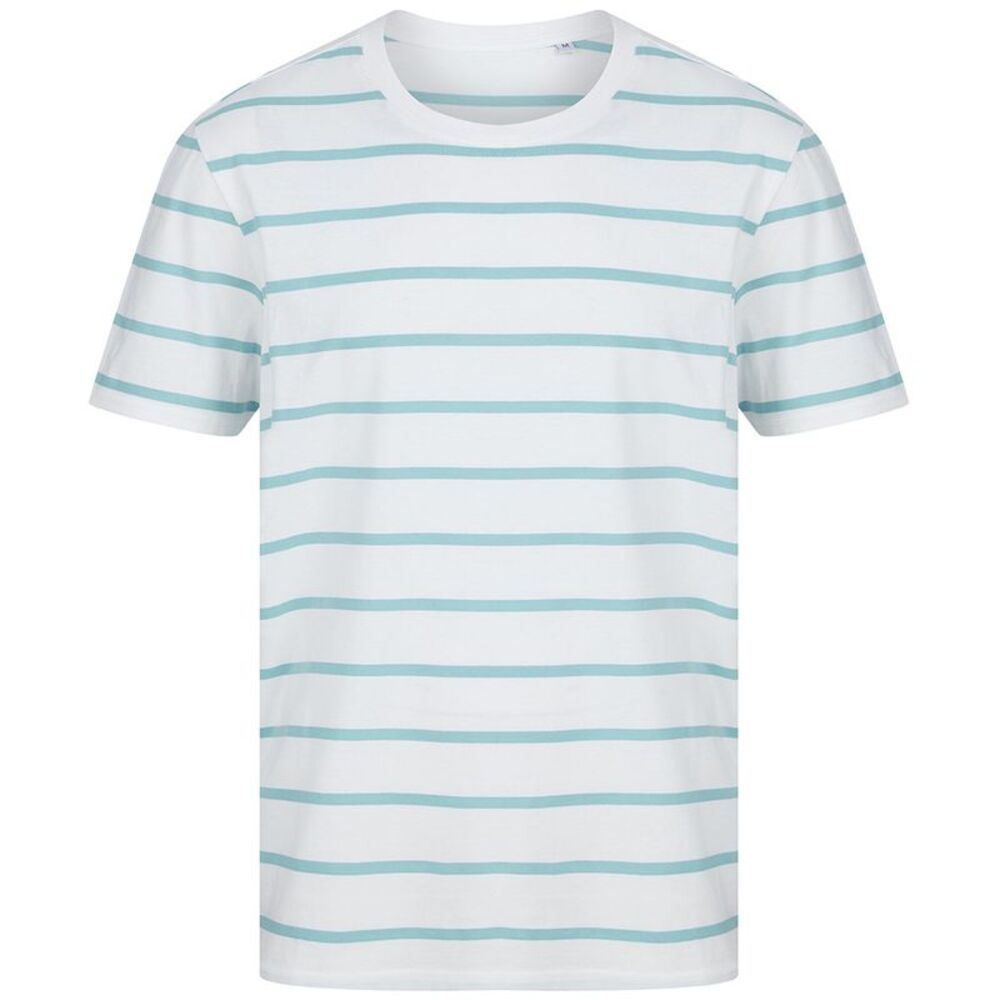 Front Row Unisex Adult Striped T-Shirt / White/Duck Egg Blue